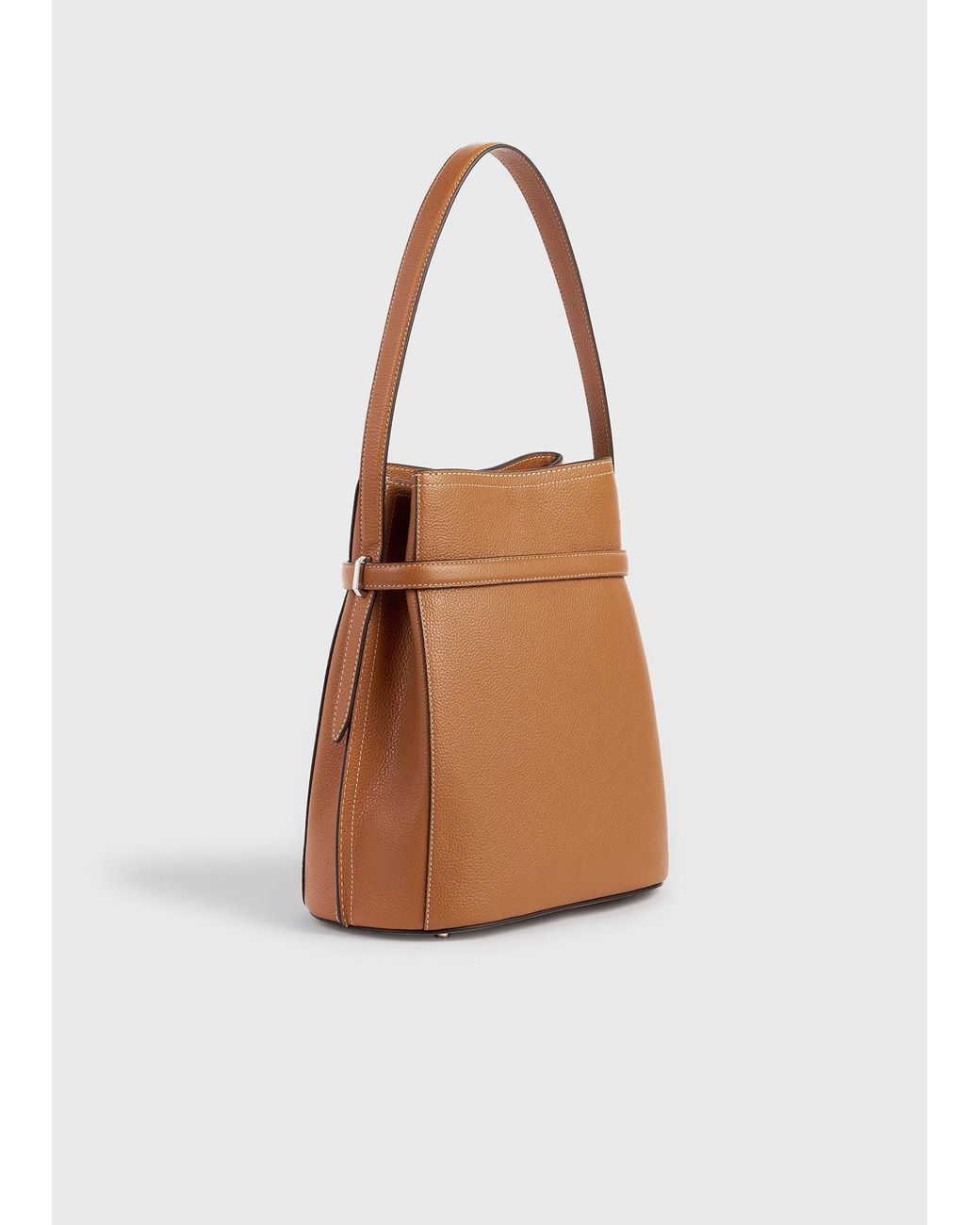 Totême White Belted Grained-Leather Bucket Bag