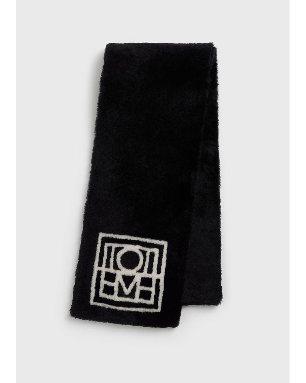 Totême Black Monogram Shearling Scarf