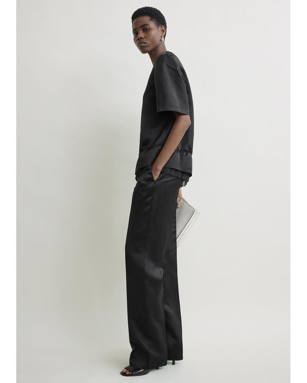 Totême  Black V-Neck Satin Pullover