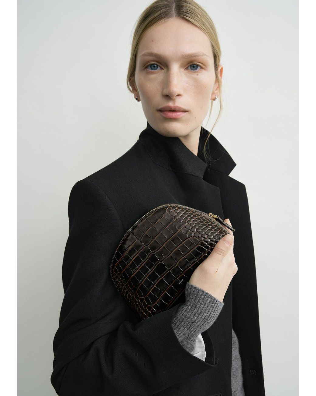 Totême  Black Small Croco-Embossed Day Pouch