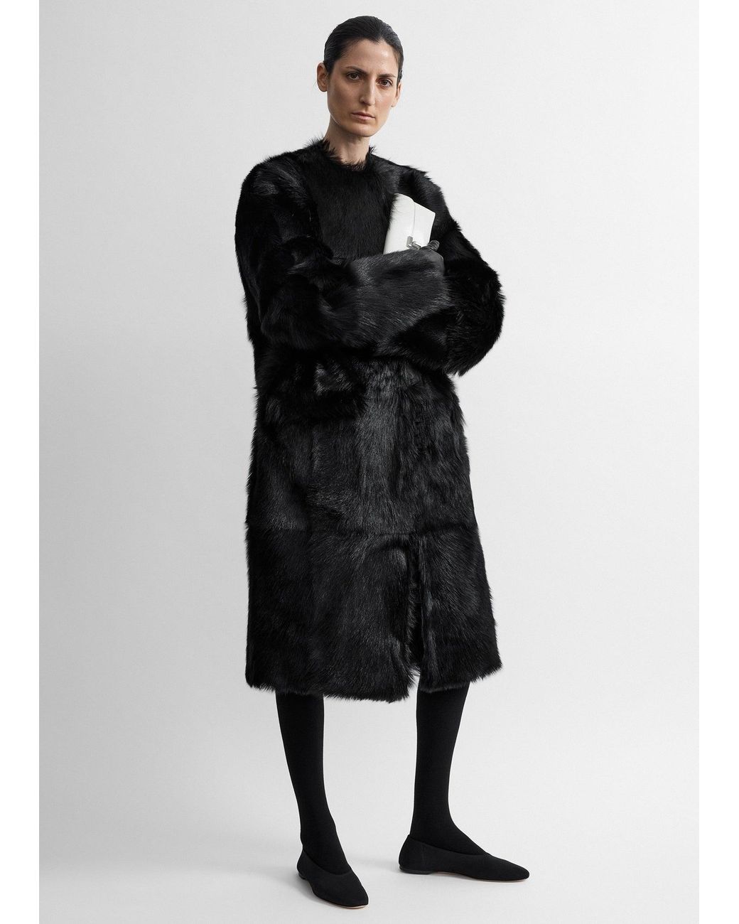 Totême Black Structured Shearling Coat