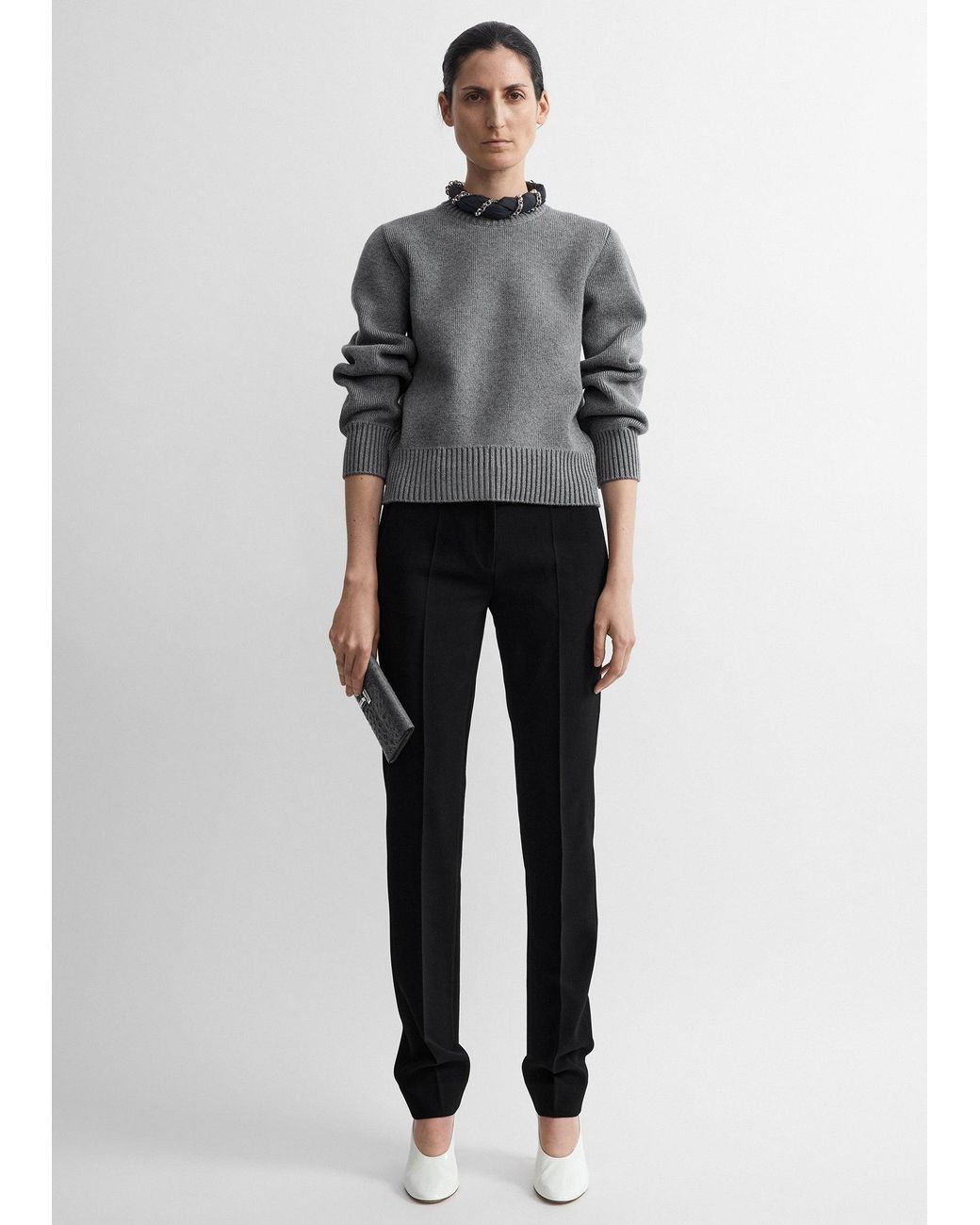 Totême Gray Merino Cotton Crew Knit