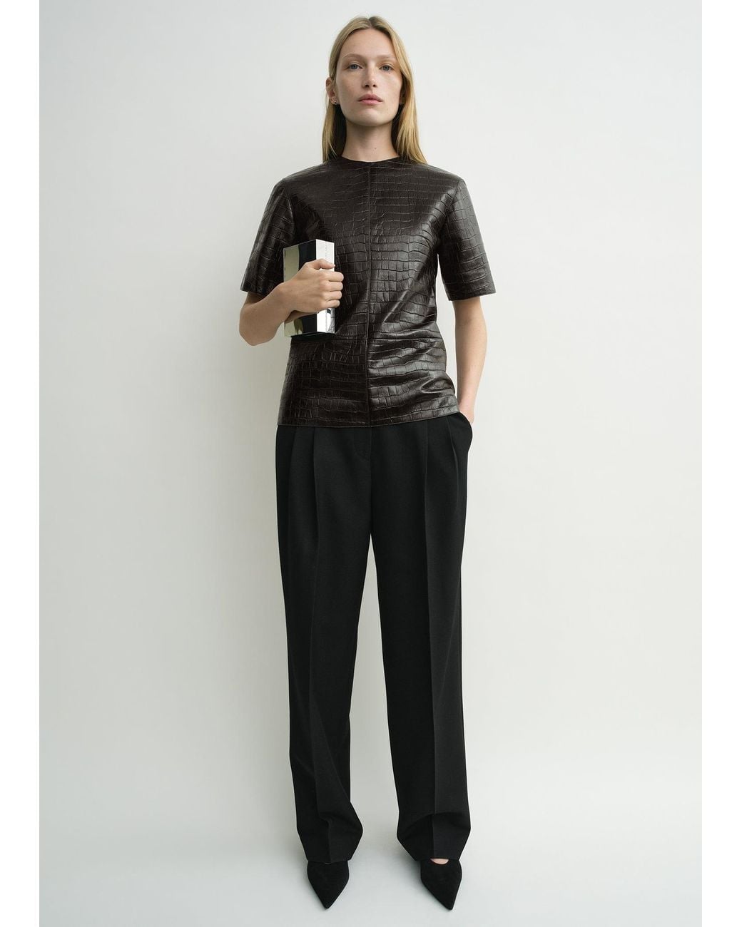 Totême Brown Croco-Embossed Tee