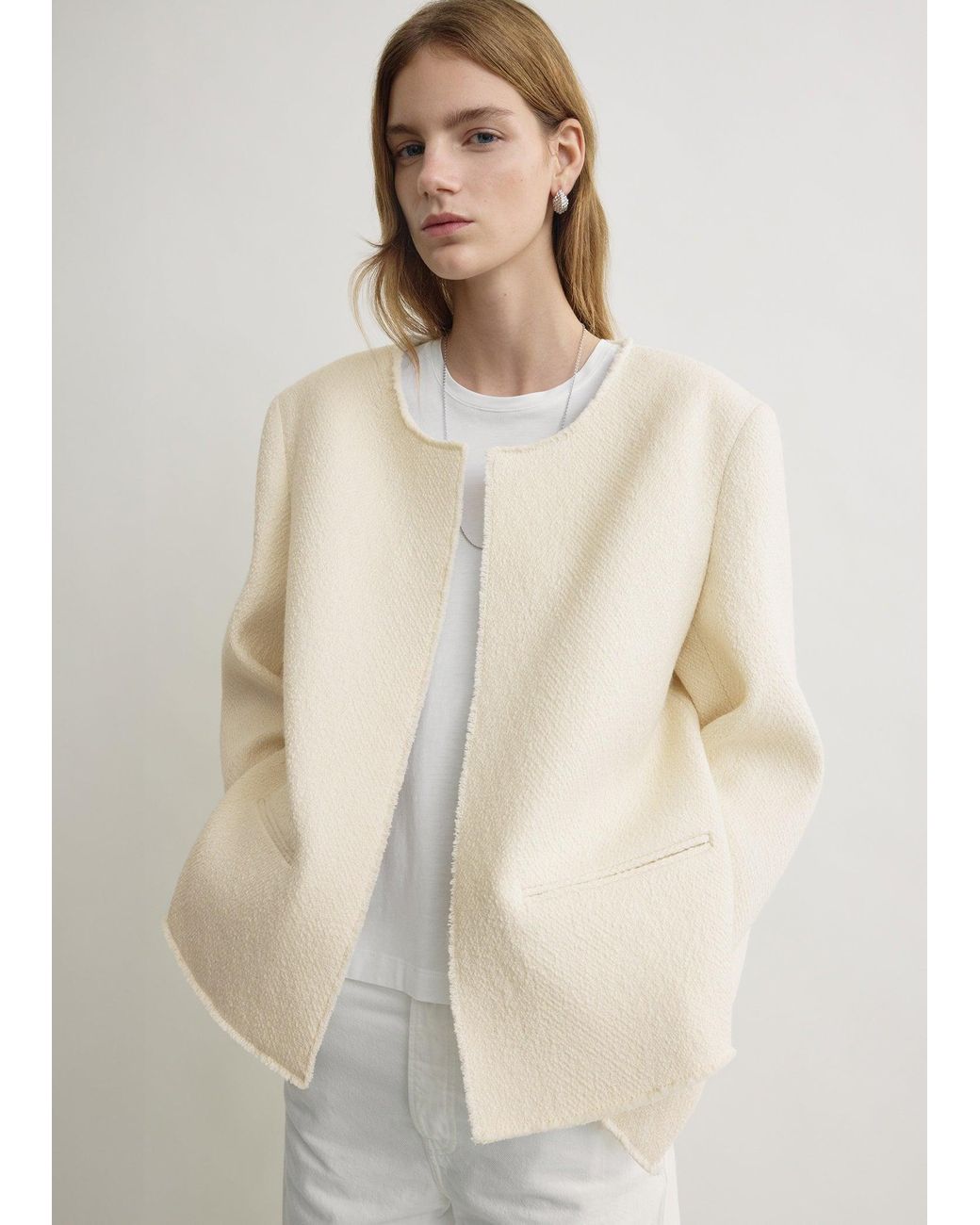 Totême Natural Open-Front Bouclé Blazer