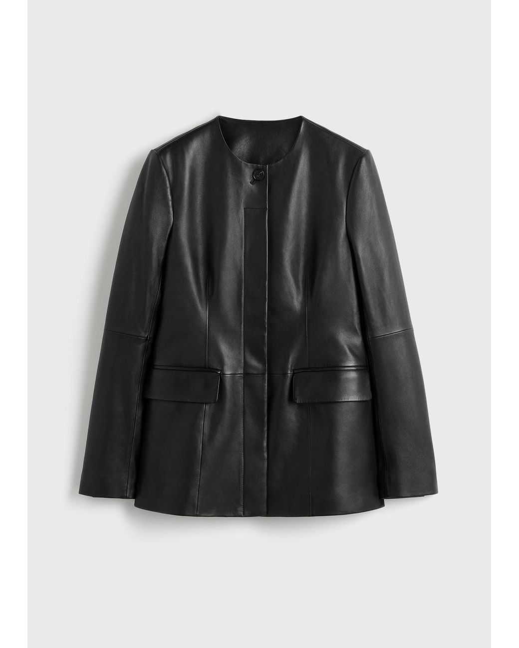 Totême Black Collarless Leather Jacket