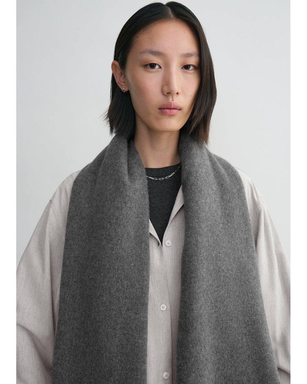 Totême Gray Wide Classic Wool Scarf Mid