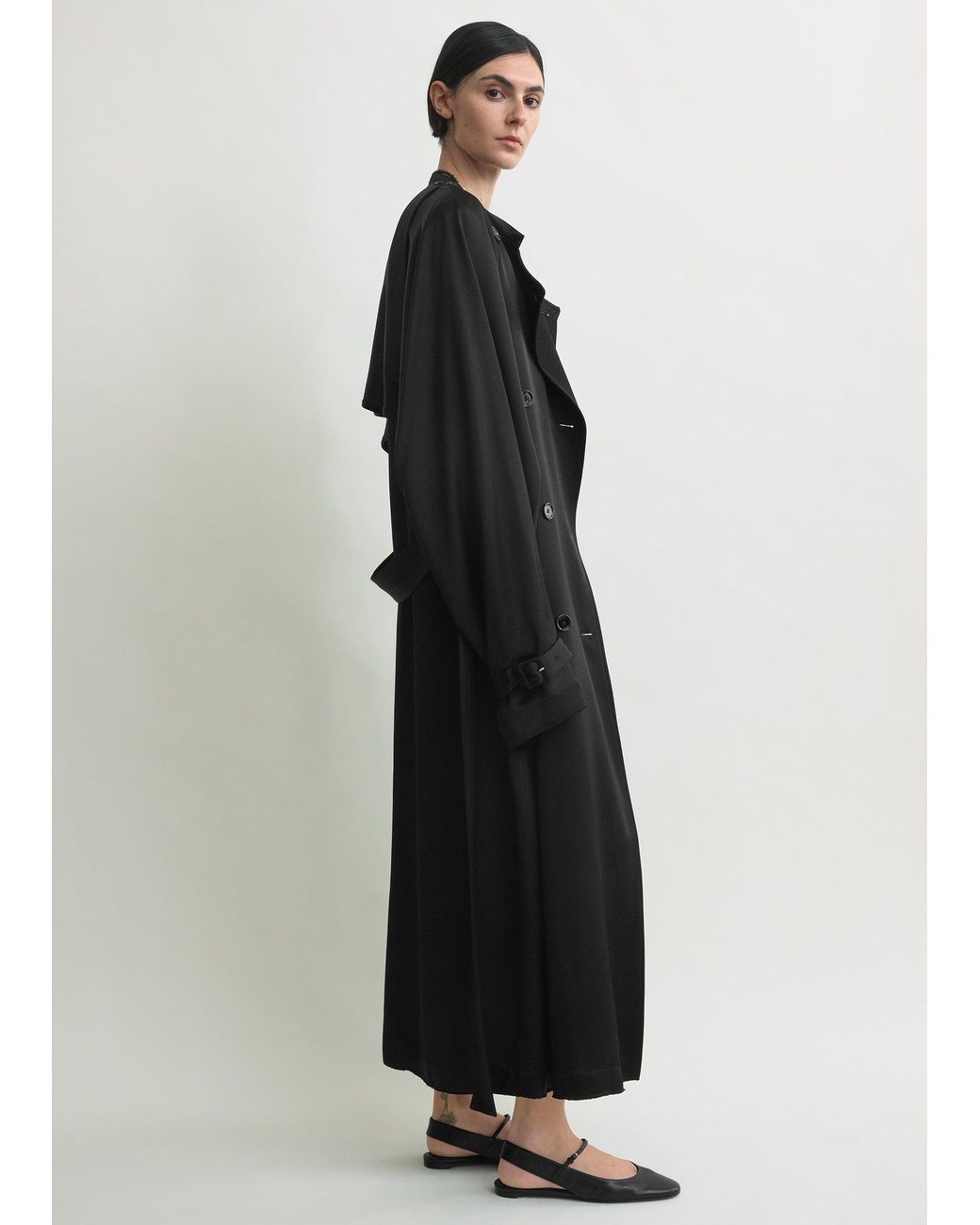 Totême Black Draped Satin Trench