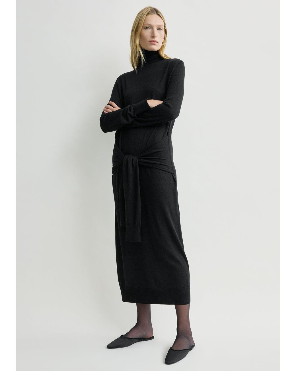 Totême Black Double-Sleeve Turtleneck Dress