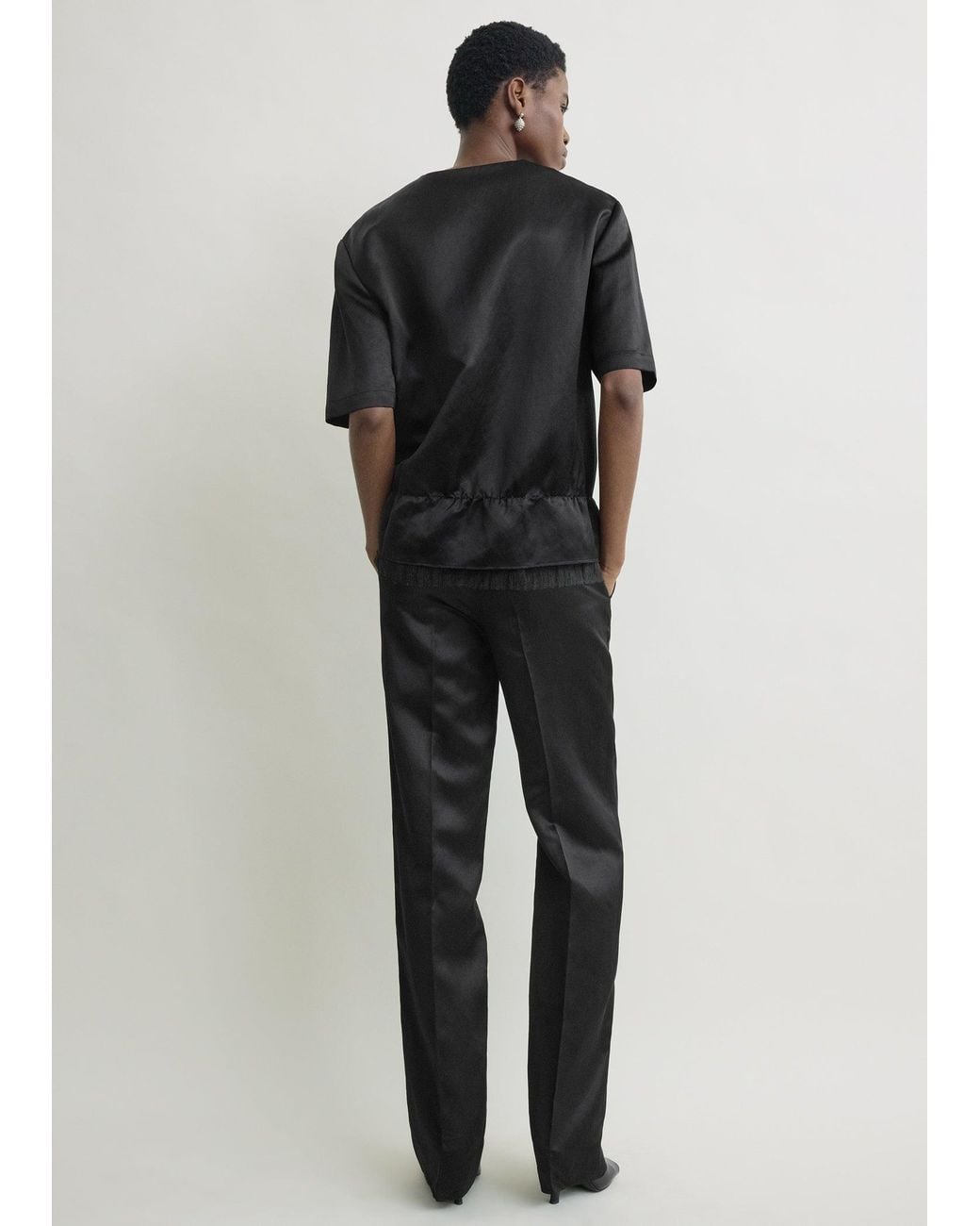 Totême  Black V-Neck Satin Pullover