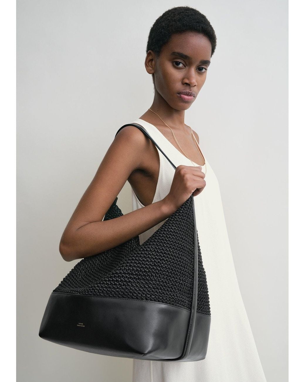 Totême Black Belted Woven-Leather Tote