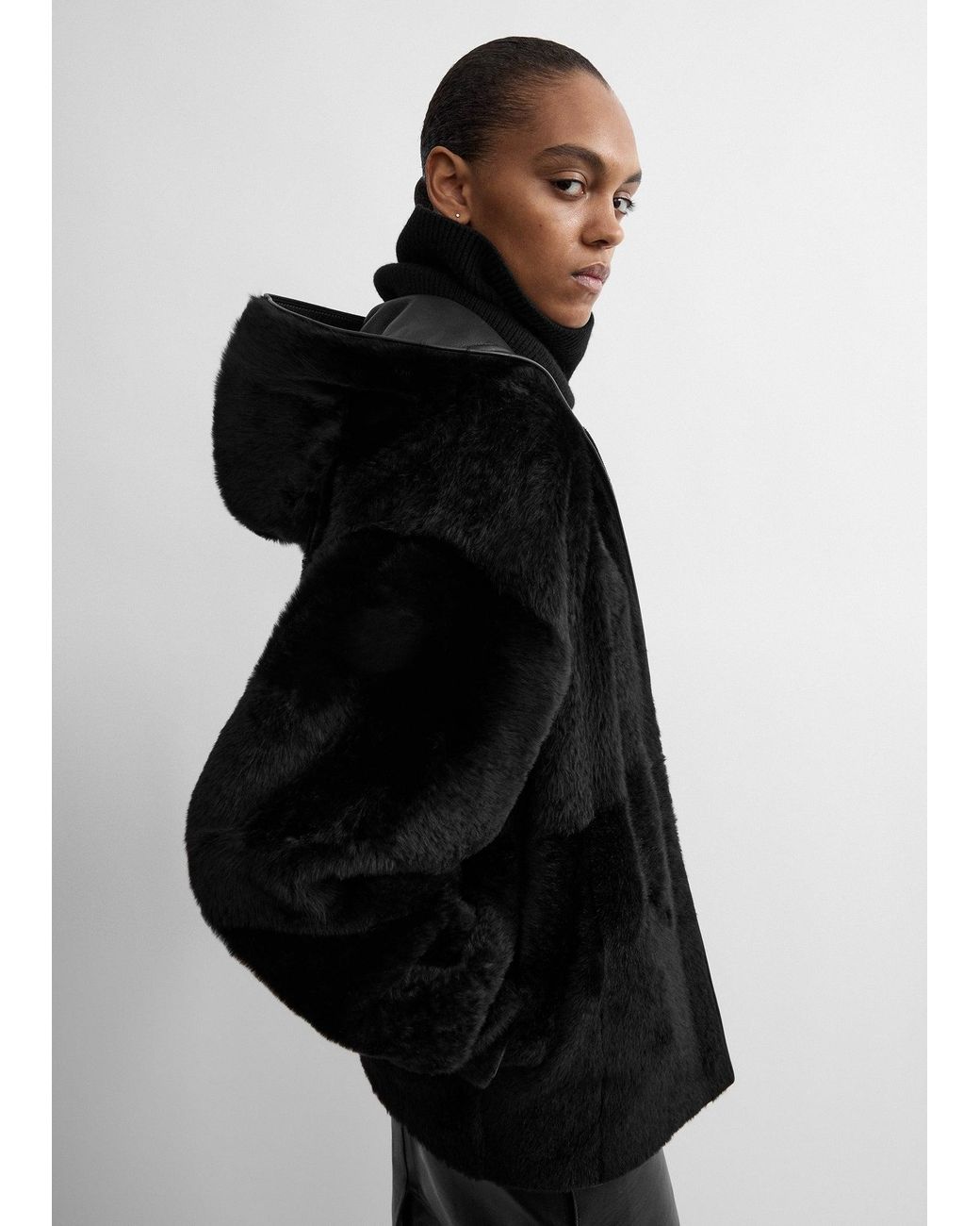 Totême Black Hooded Shearling Jacket