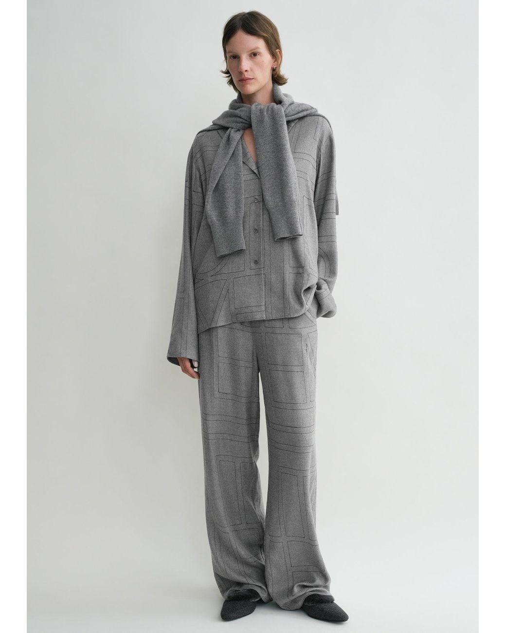 Totême Gray Monogram Flannel Pj Top