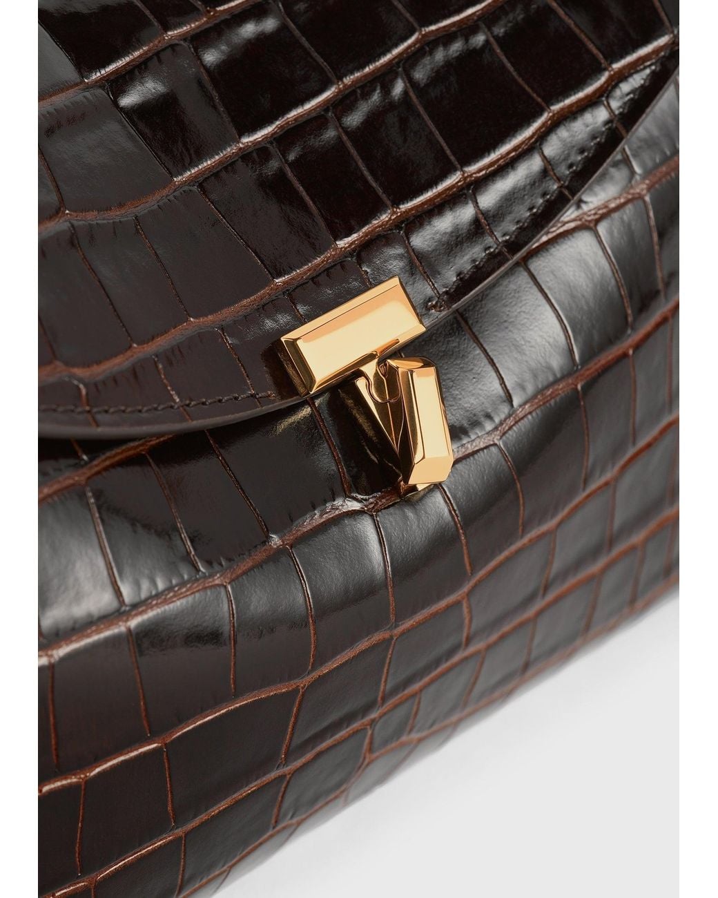 Totême  White T-Lock Croco-Embossed Clutch