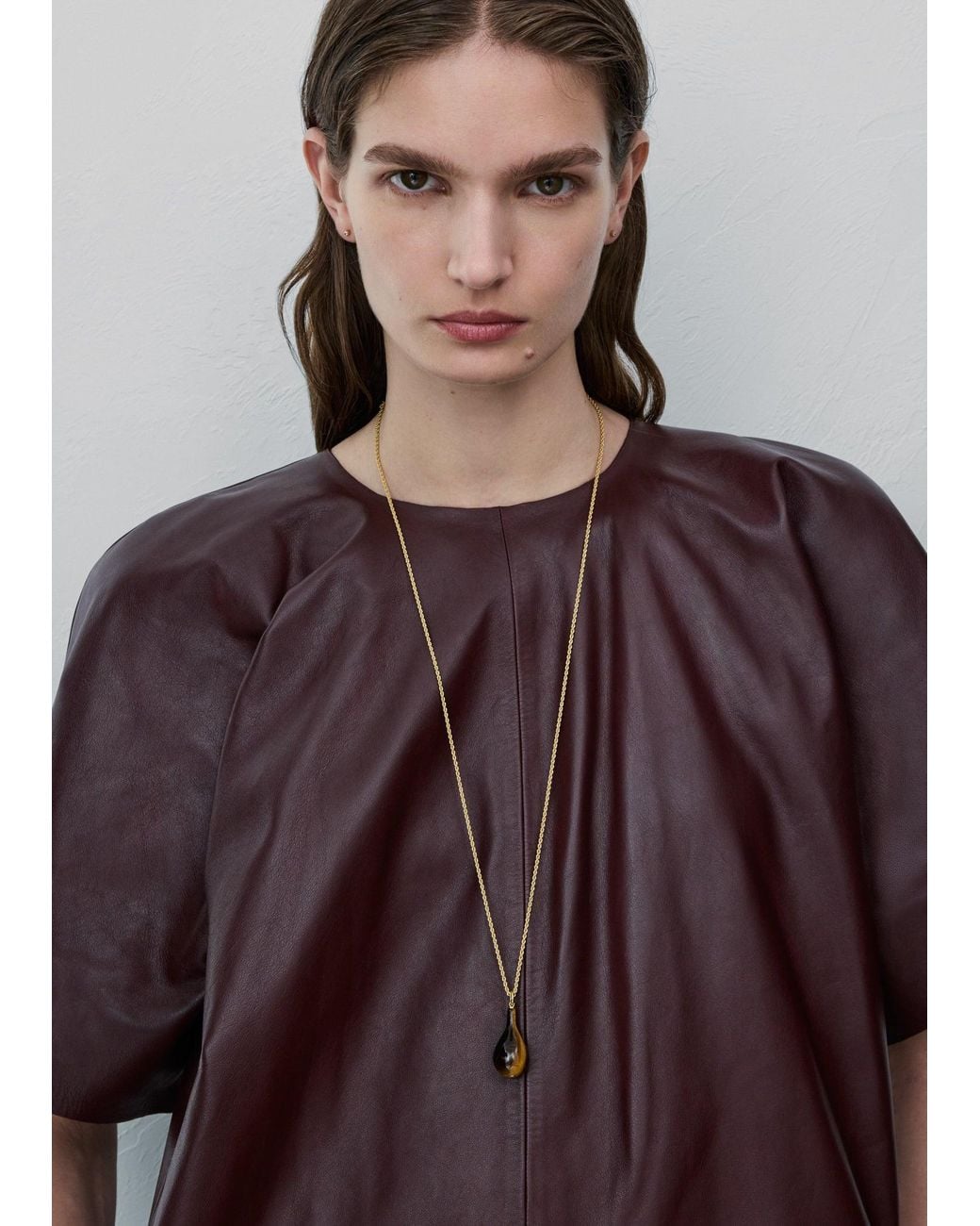 Totême White Medium Tiger's Eye Drop Necklace Honey