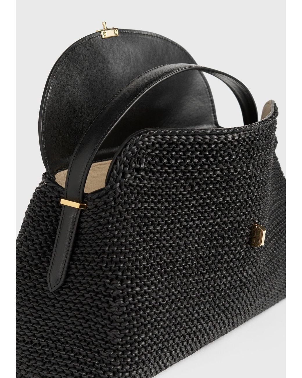 Totême Black T-Lock Woven-Leather Top Handle