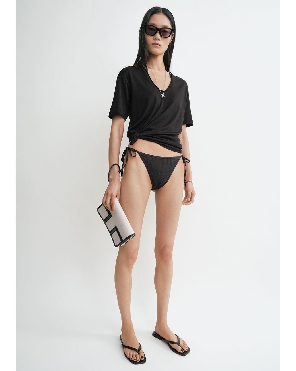 Totême Black Monogram Pointelle Bikini Bottoms