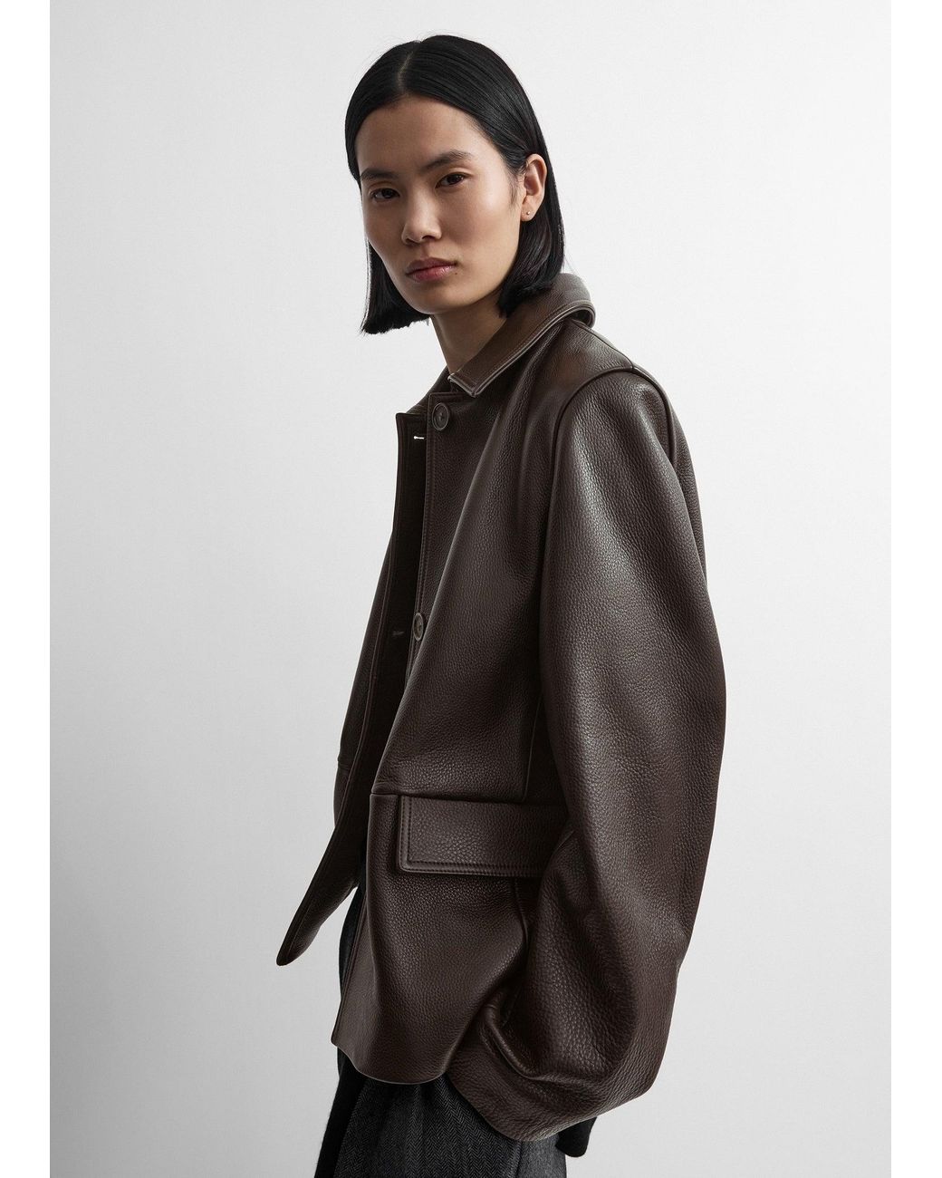 Totême Brown Grained Leather Jacket