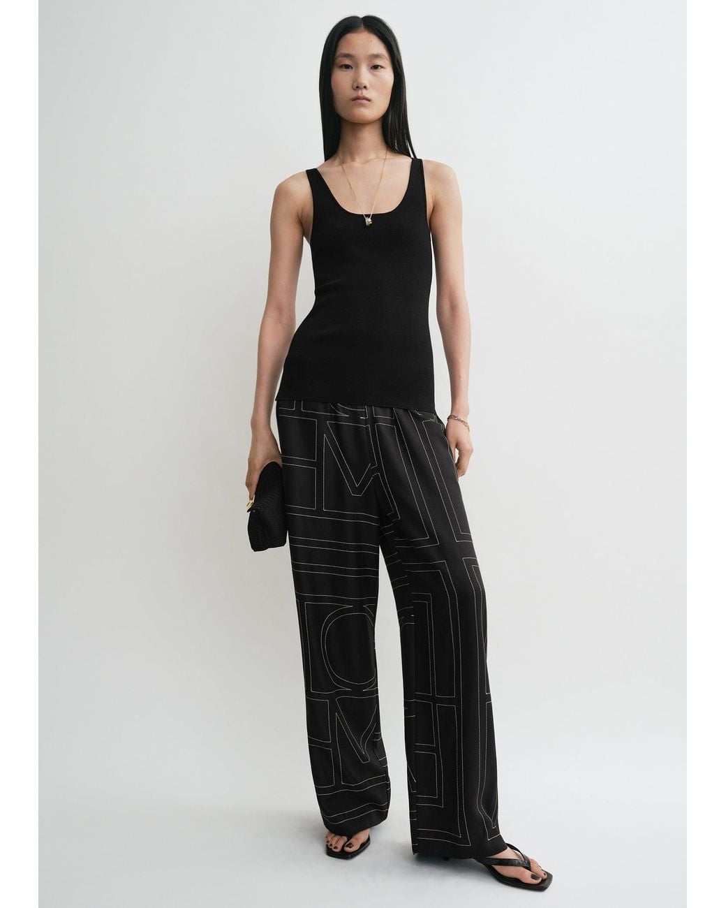 Totême Black Monogram Silk Pj Bottoms