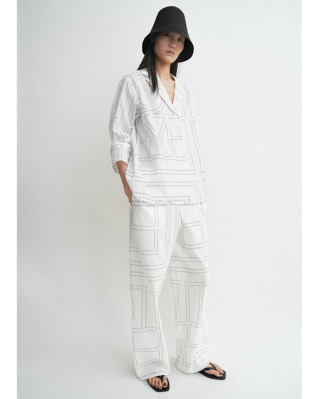 Totême White Monogram Cotton-Blend Pj Top