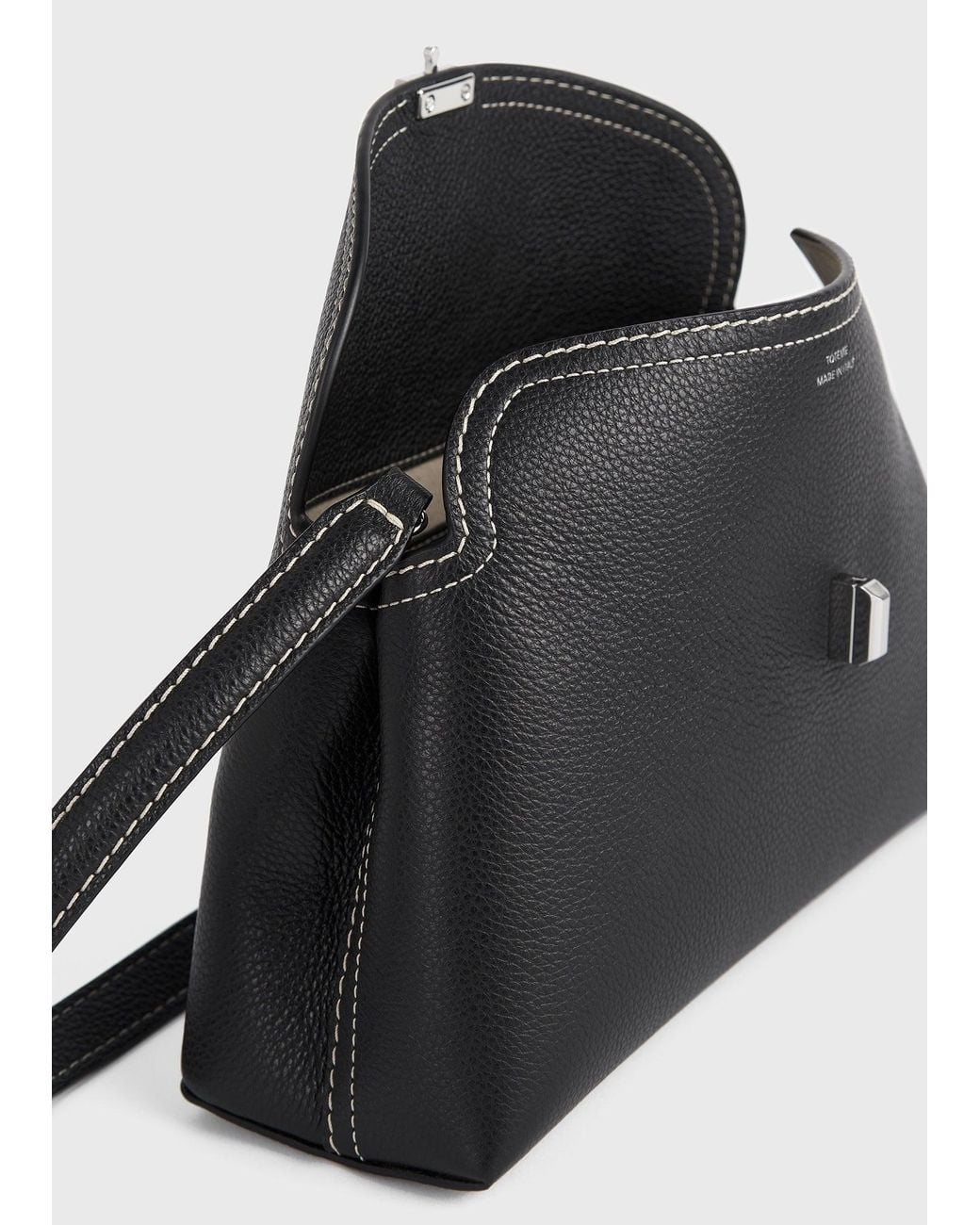Totême Black T-Lock Grained-Leather Clutch