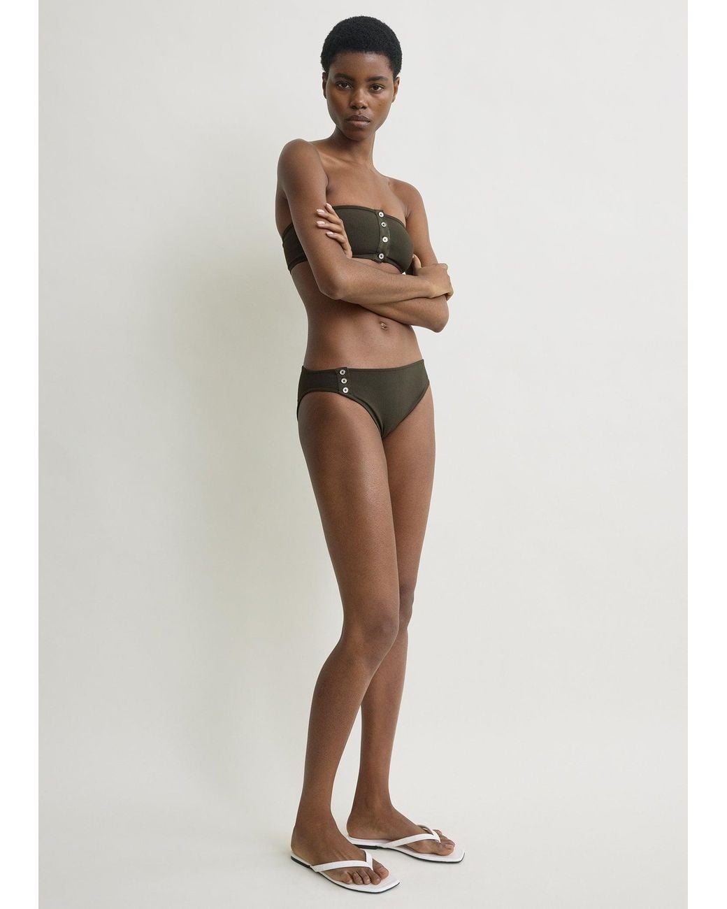 Totême  White Ribbed Bikini Bottom