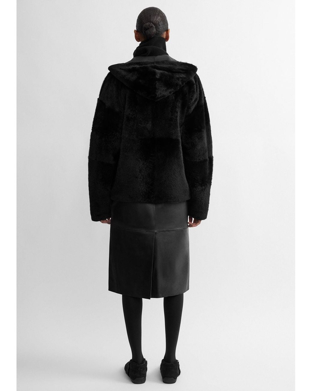 Totême Black Hooded Shearling Jacket