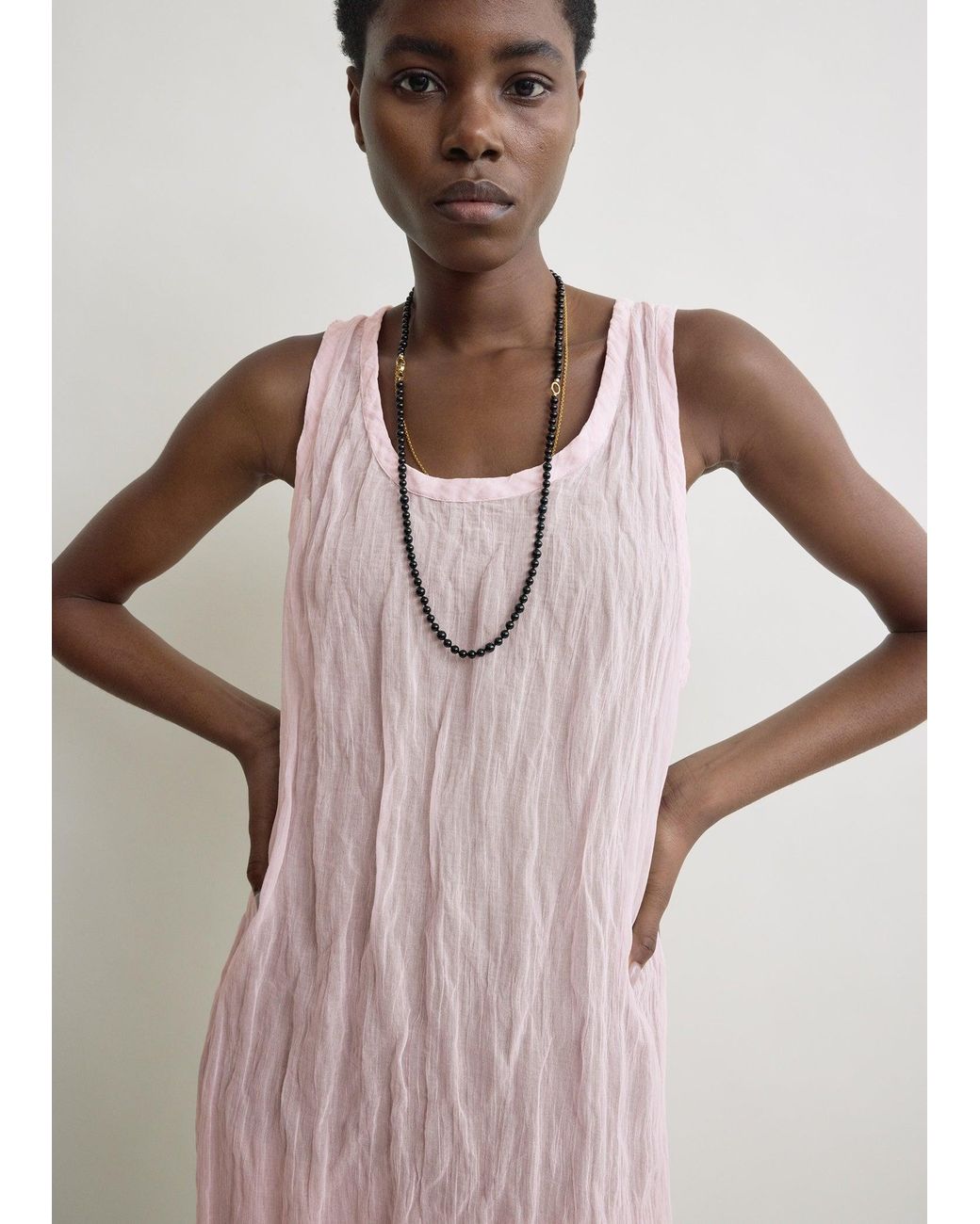 Totême  Pink Crinkled Gauze Tank Dress