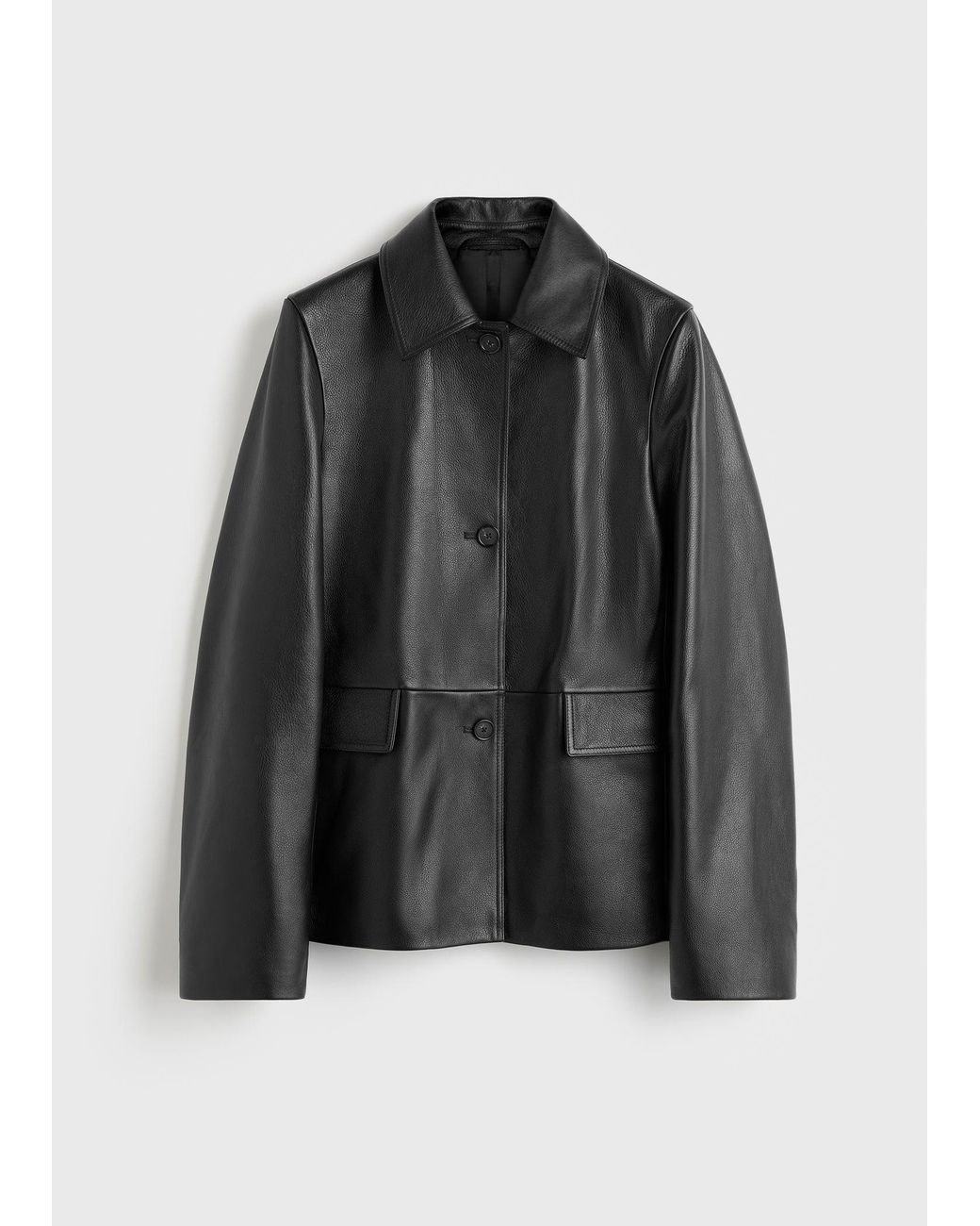 Totême Black Grained Leather Jacket