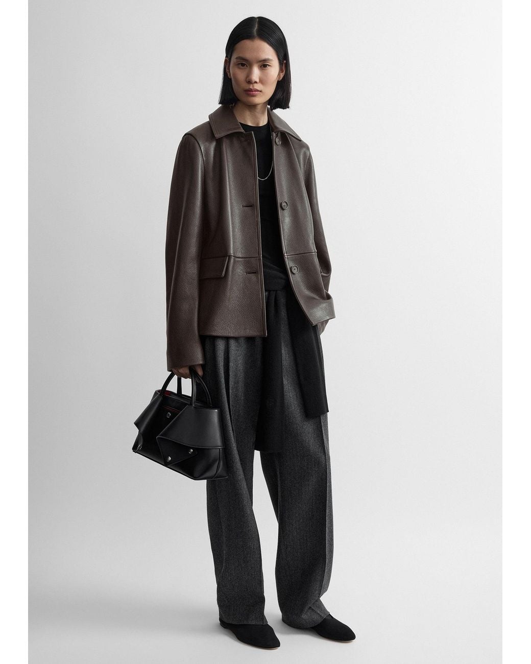 Totême Brown Grained Leather Jacket