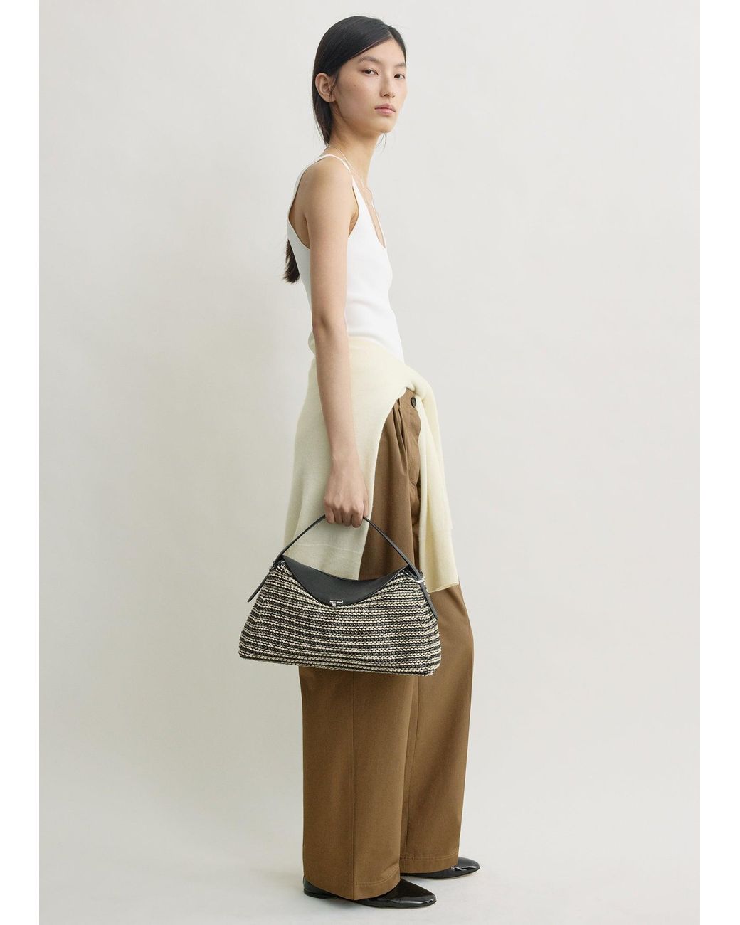 Totême  Multicolor T-Lock Woven-Leather Top Handle/Sand