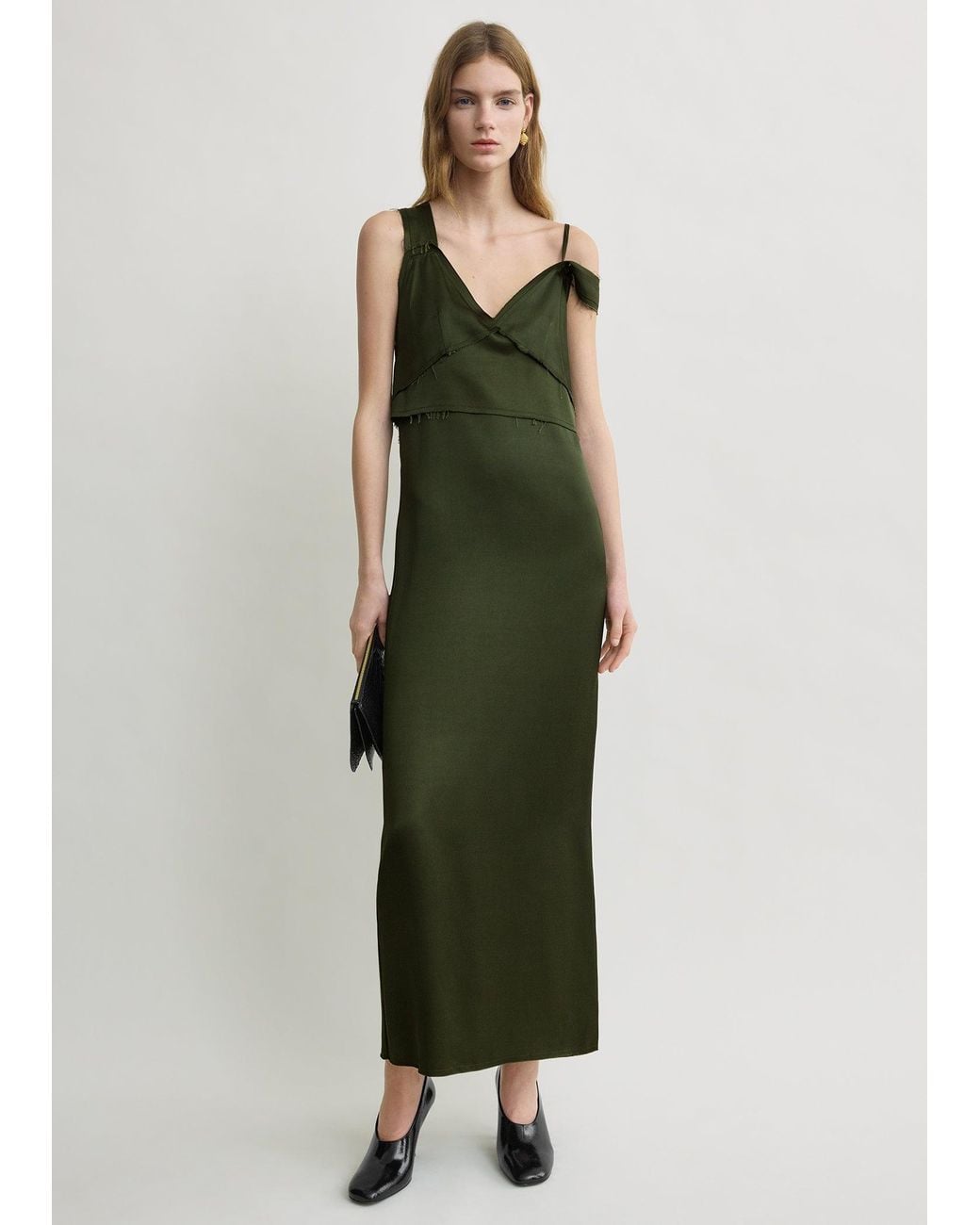 Totême Green V-Neck Slip Dress