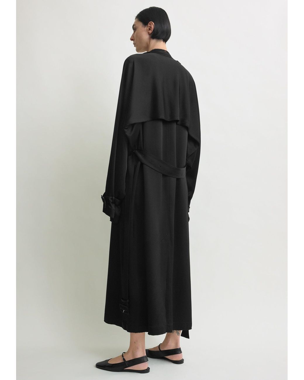 Totême Black Draped Satin Trench