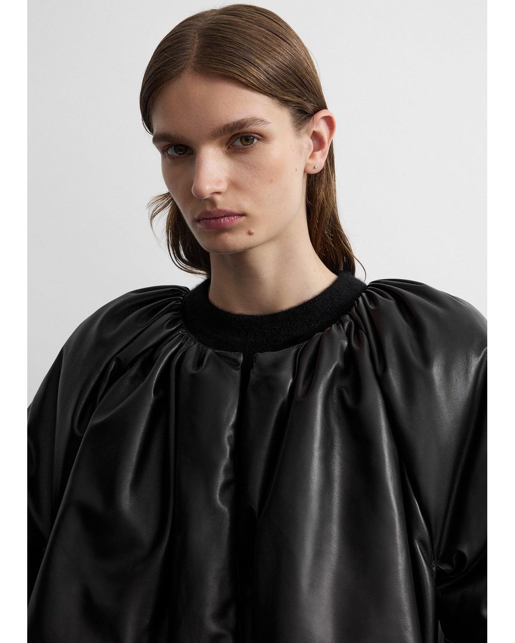 Totême Black Padded Leather Coat
