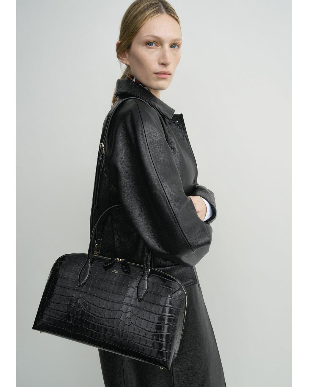 Totême Black Medium Croco-Embossed Day Tote
