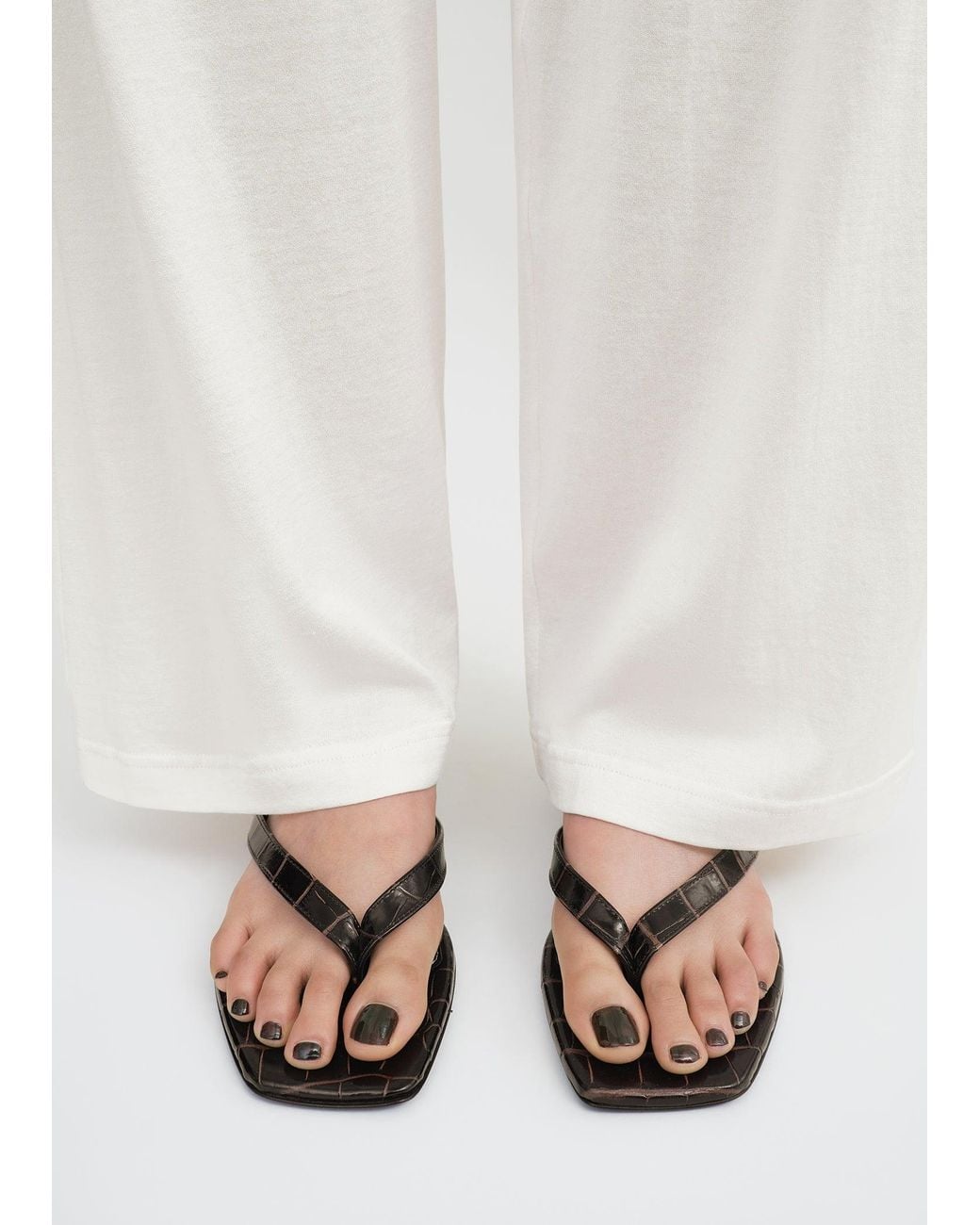Totême White Croco-Embossed Heeled Flip Flops