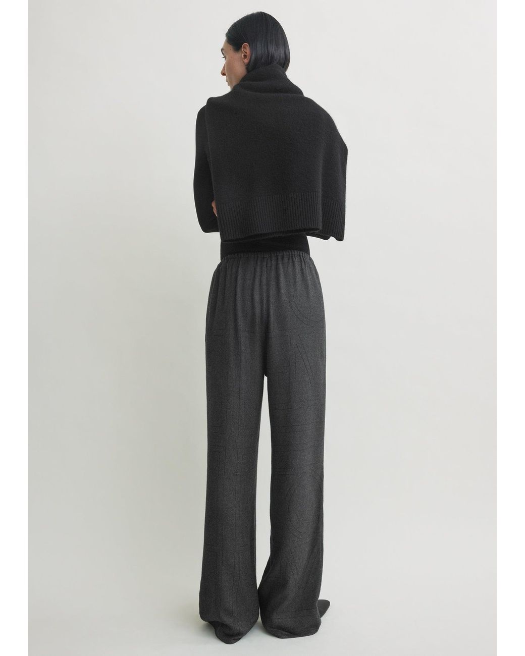 Totême  White Monogram Flannel Pj Bottoms Charcoal