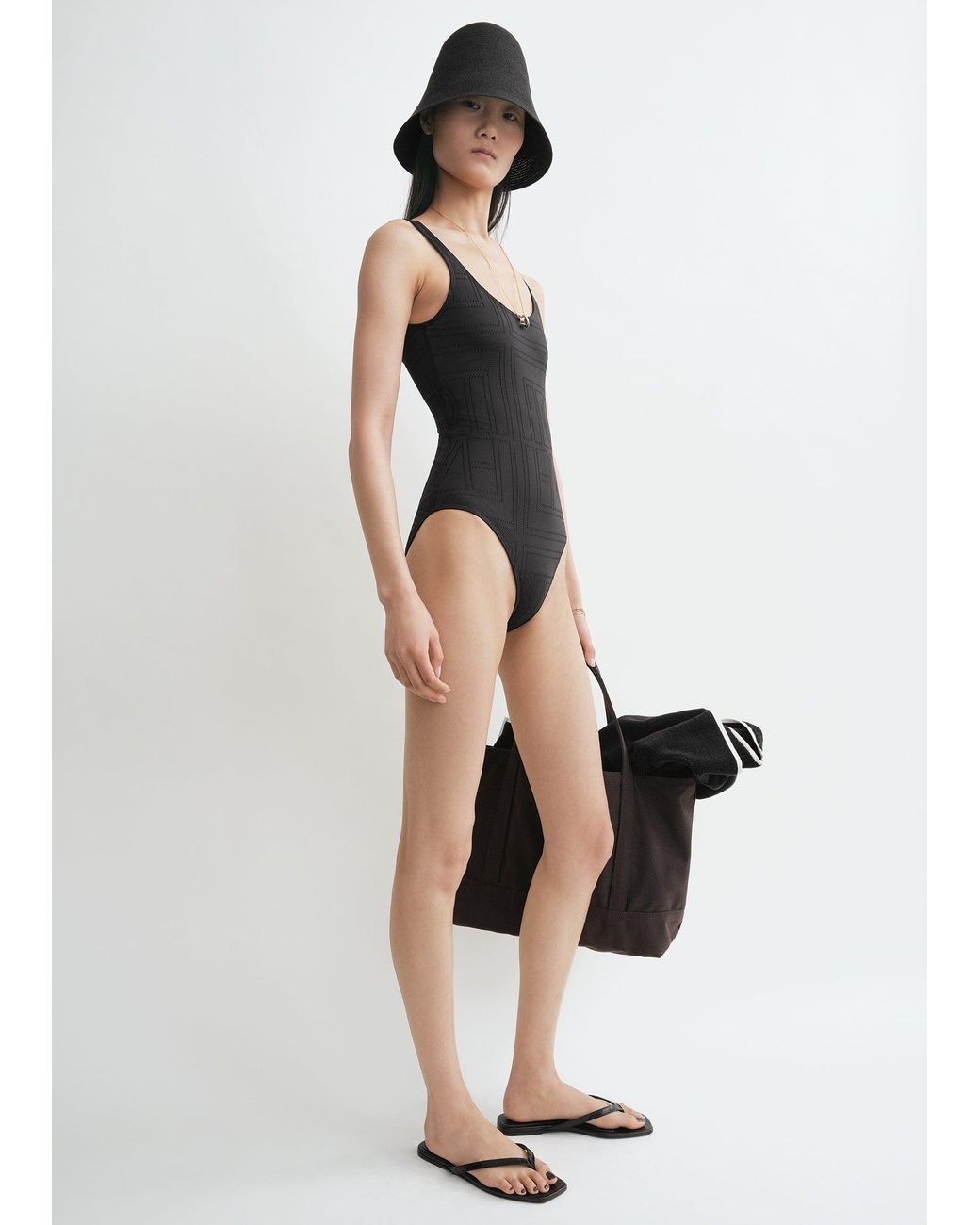 Totême Black Monogram Pointelle Swimsuit