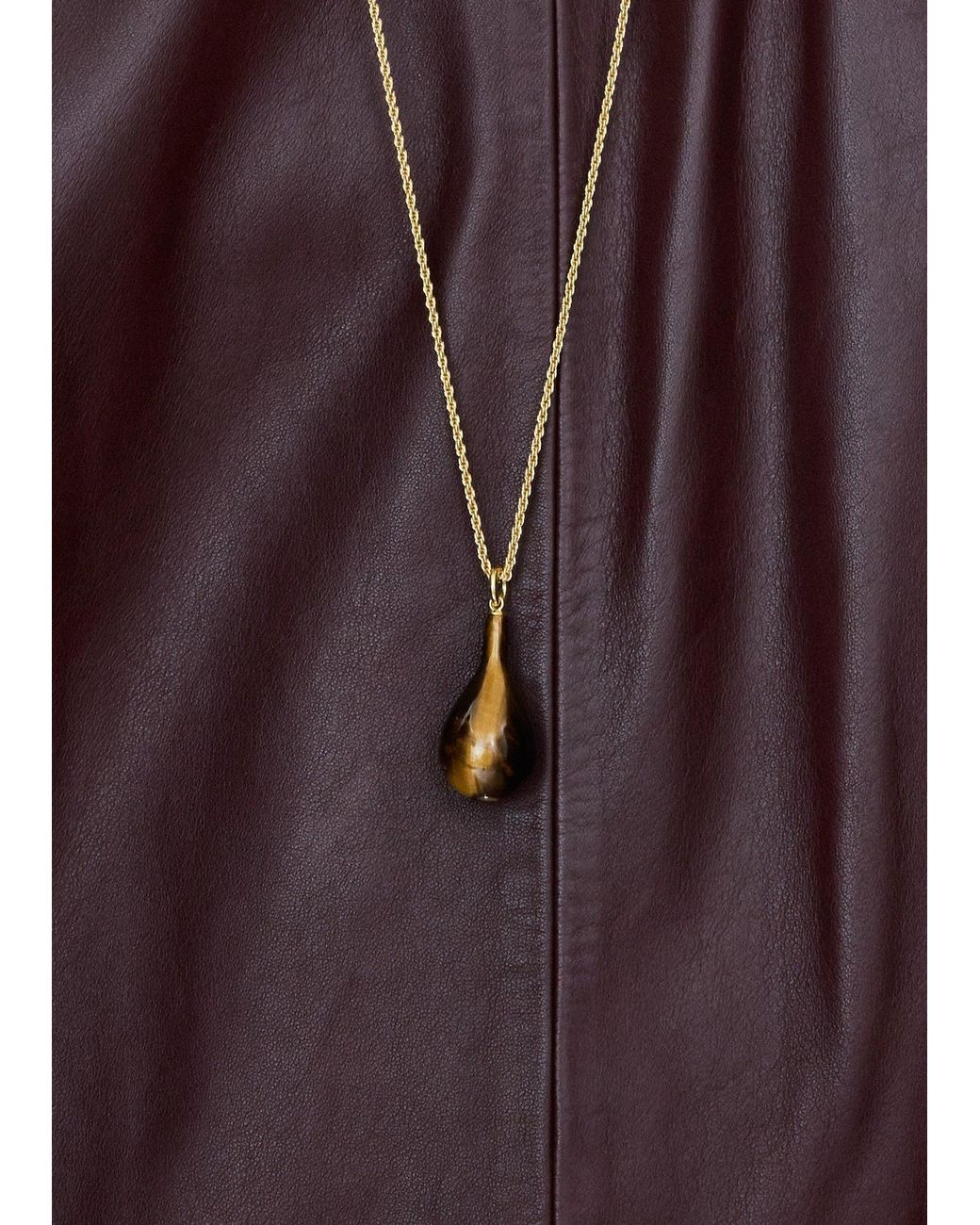 Totême White Medium Tiger's Eye Drop Necklace Honey