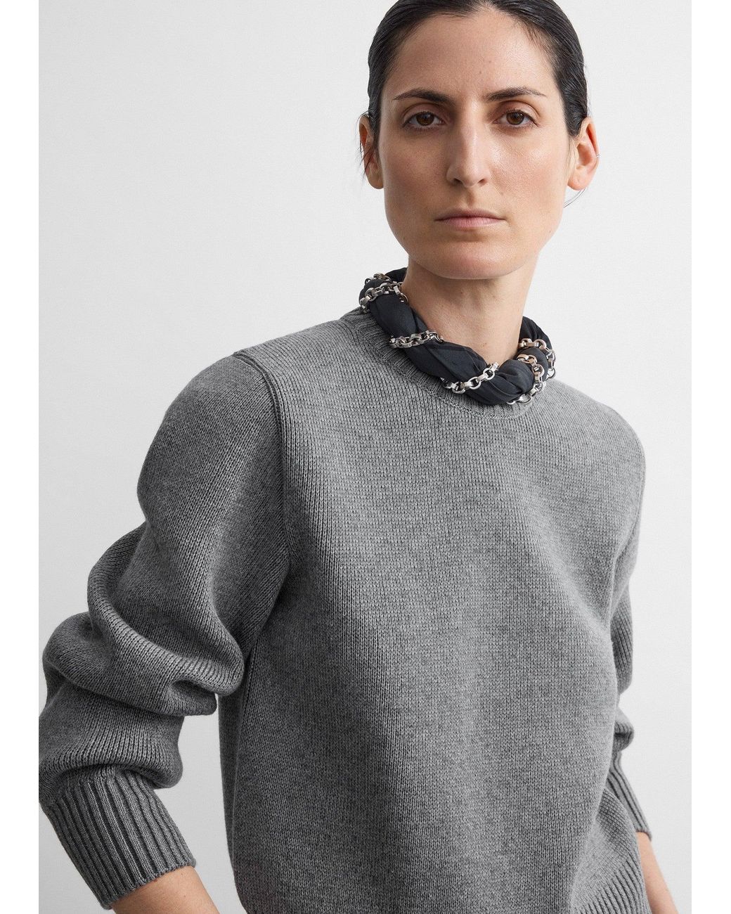 Totême Gray Merino Cotton Crew Knit