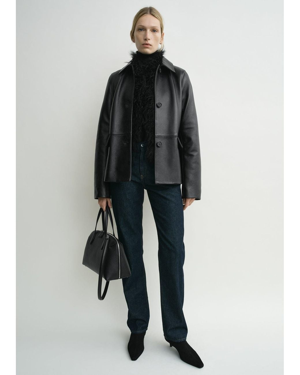 Totême Black Grained Leather Jacket
