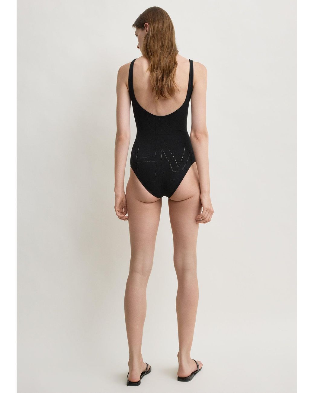 Totême  Black Monogram Pointelle Knit Swimsuit