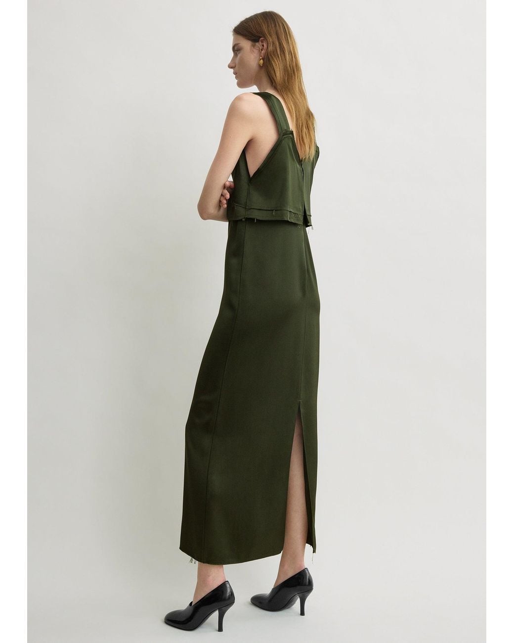 Totême Green V-Neck Slip Dress