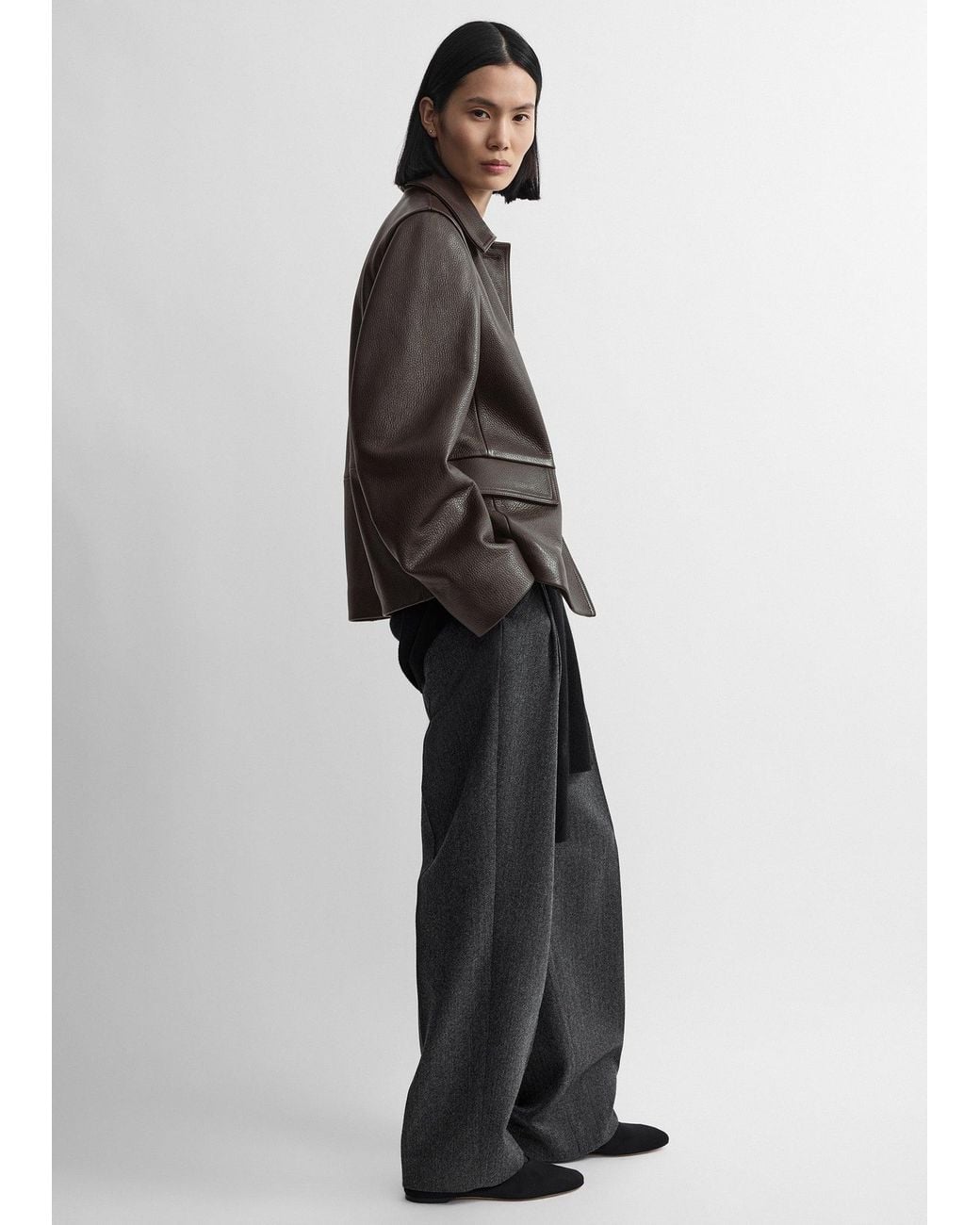 Totême Brown Grained Leather Jacket