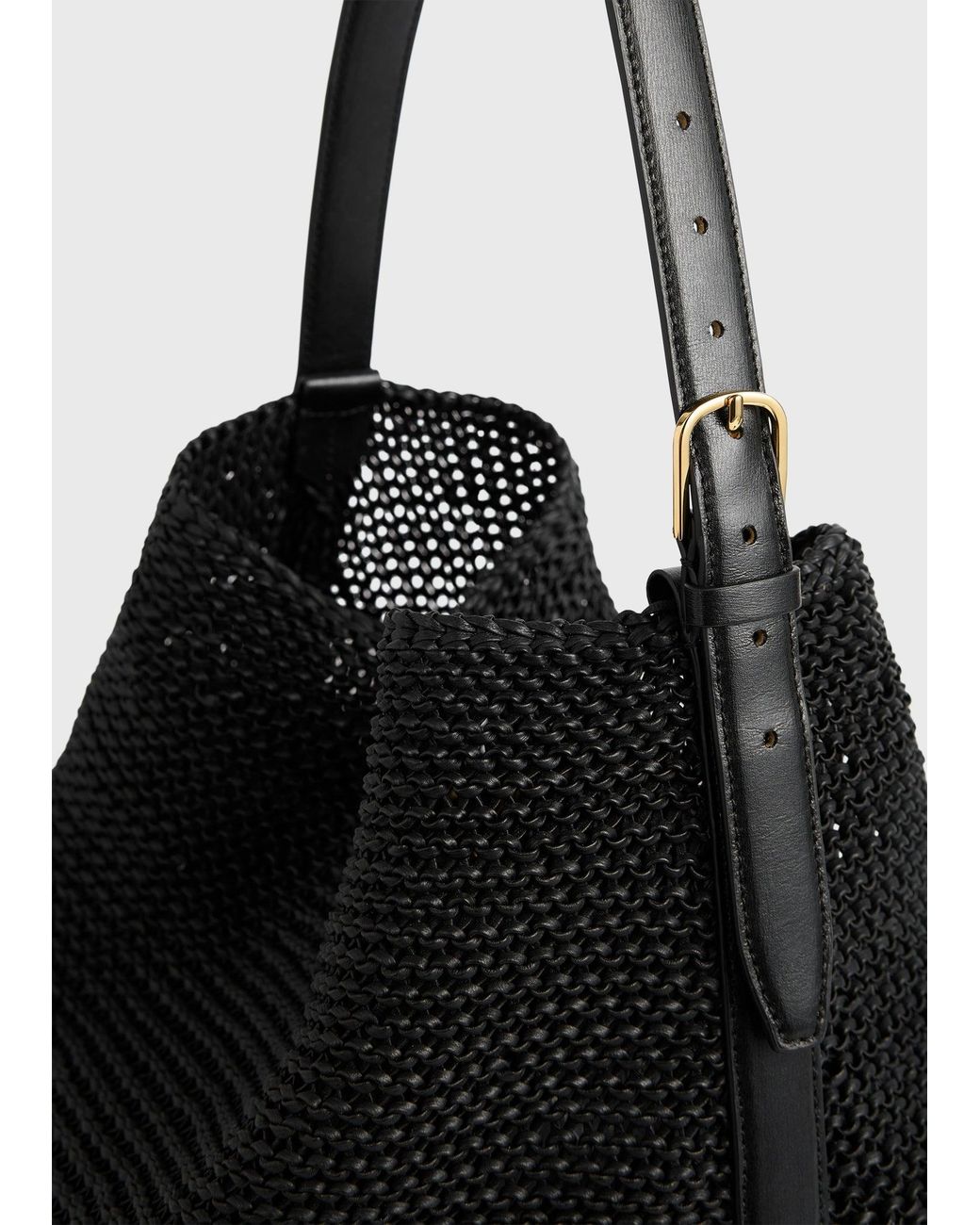 Totême Black Belted Woven-Leather Tote