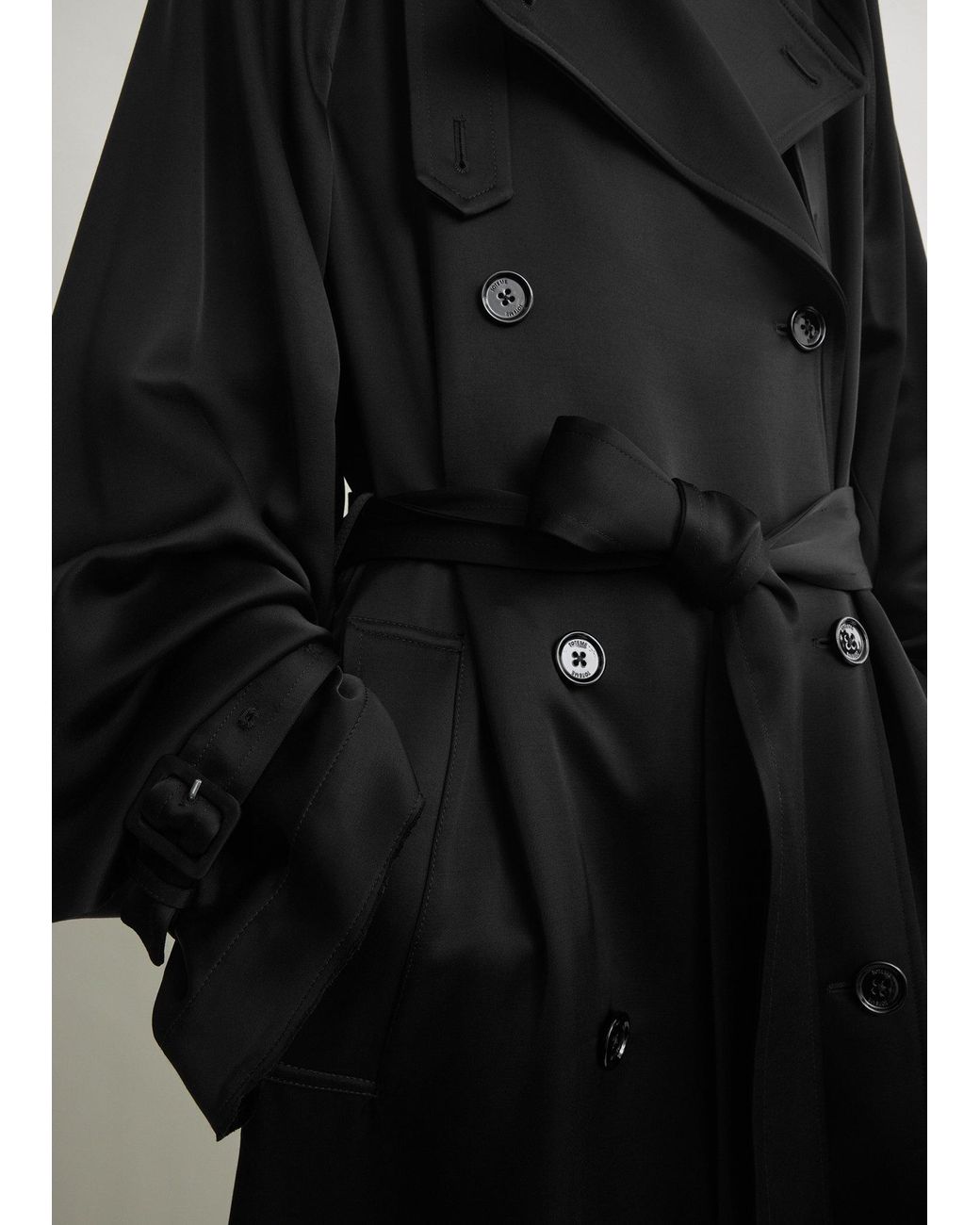 Totême Black Draped Satin Trench