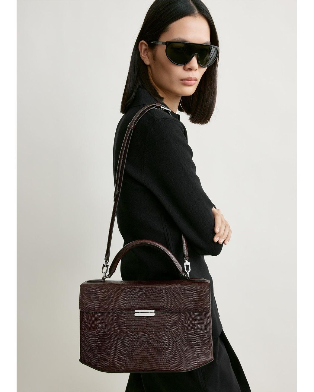 Totême Blue Clip Lizard-Embossed Top Handle
