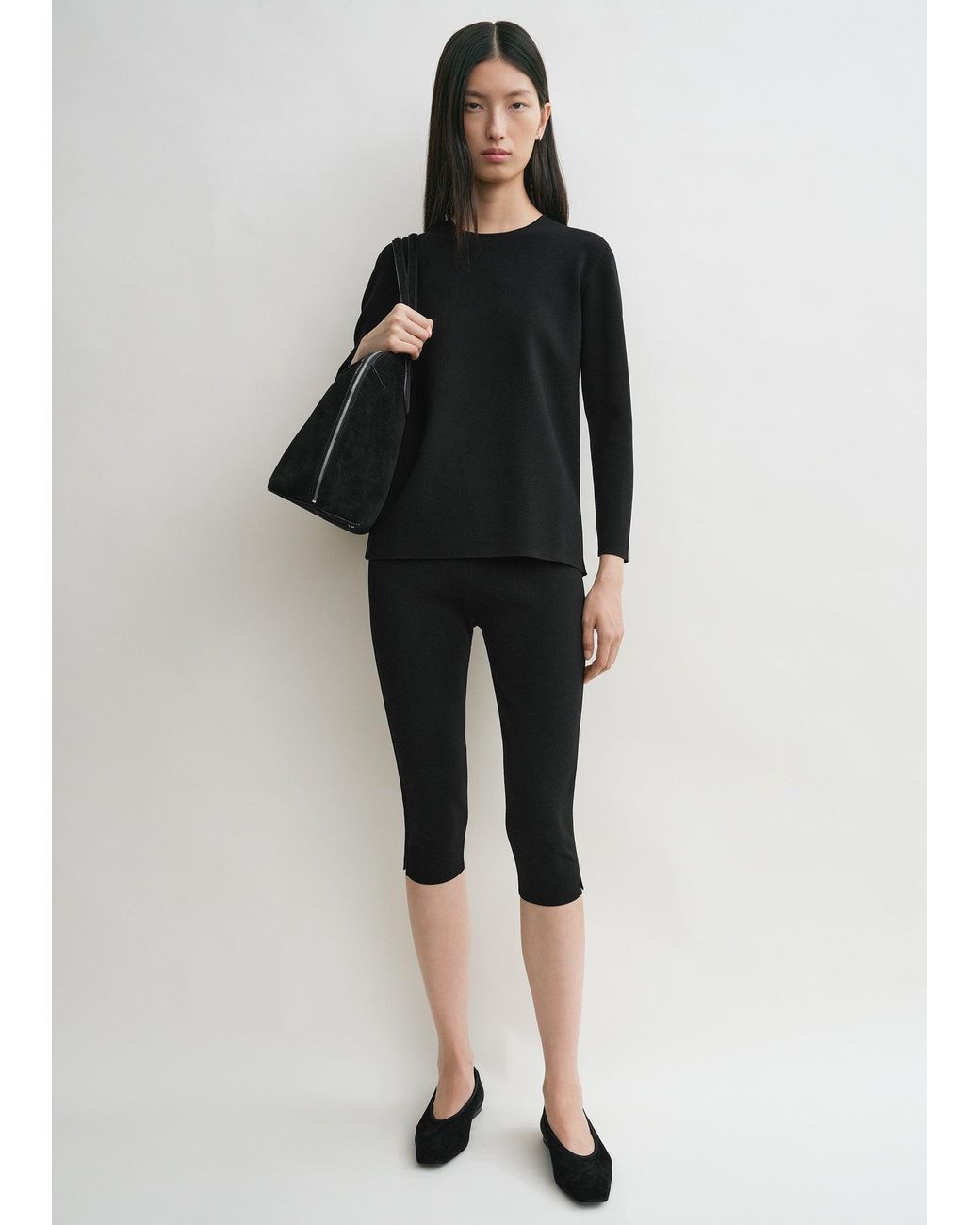 Totême Black Compact Knit Capri Trousers