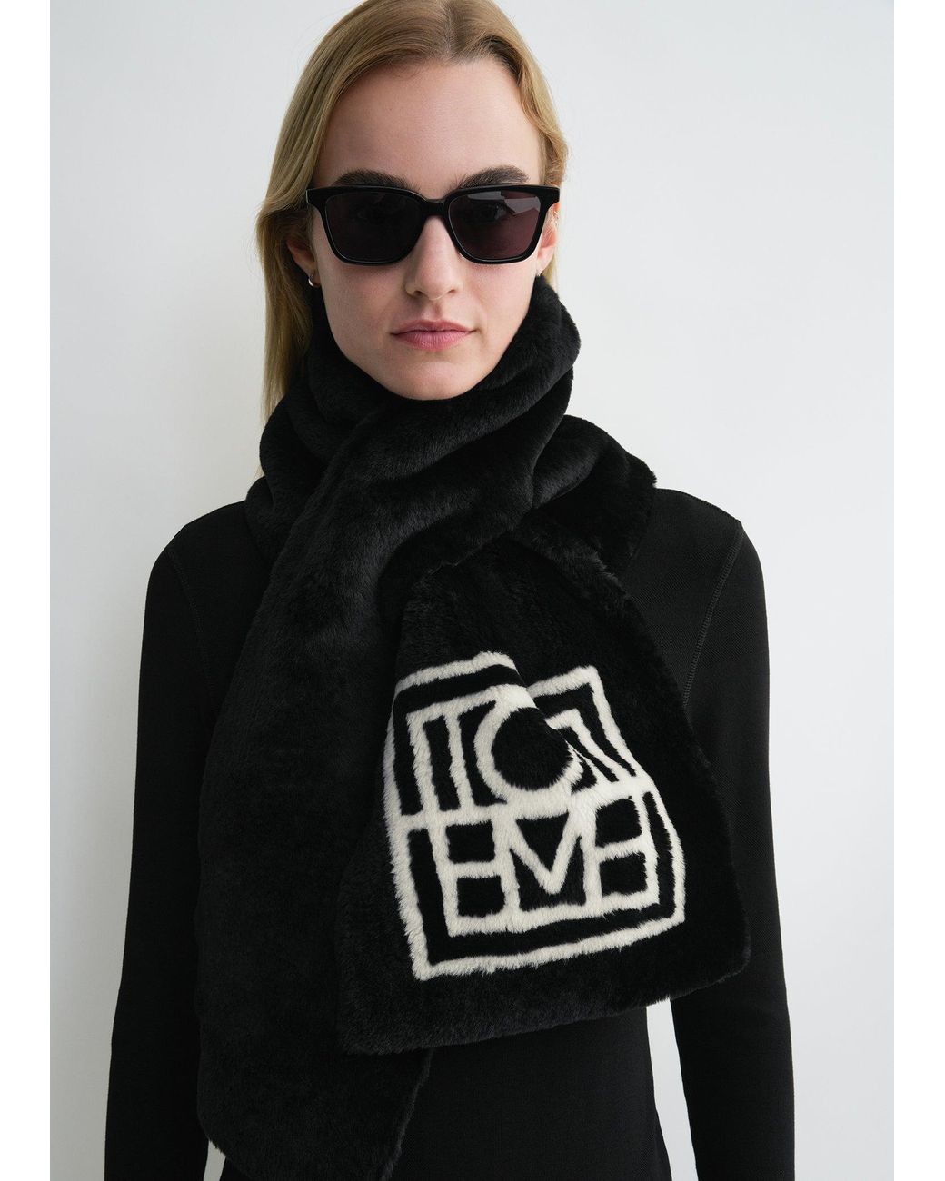 Totême Black Monogram Shearling Scarf