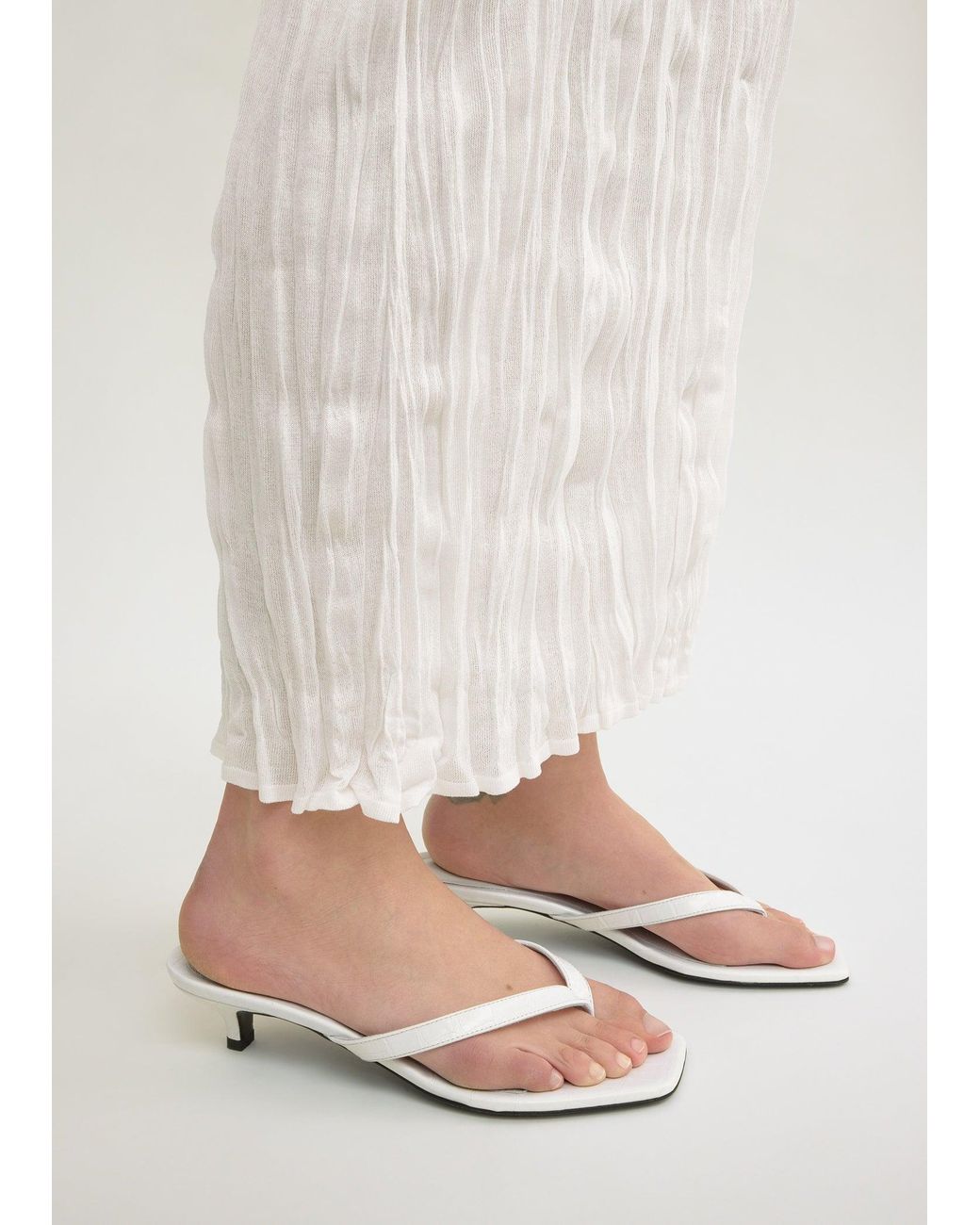Totême  White Croco-Embossed Heeled Flip Flops