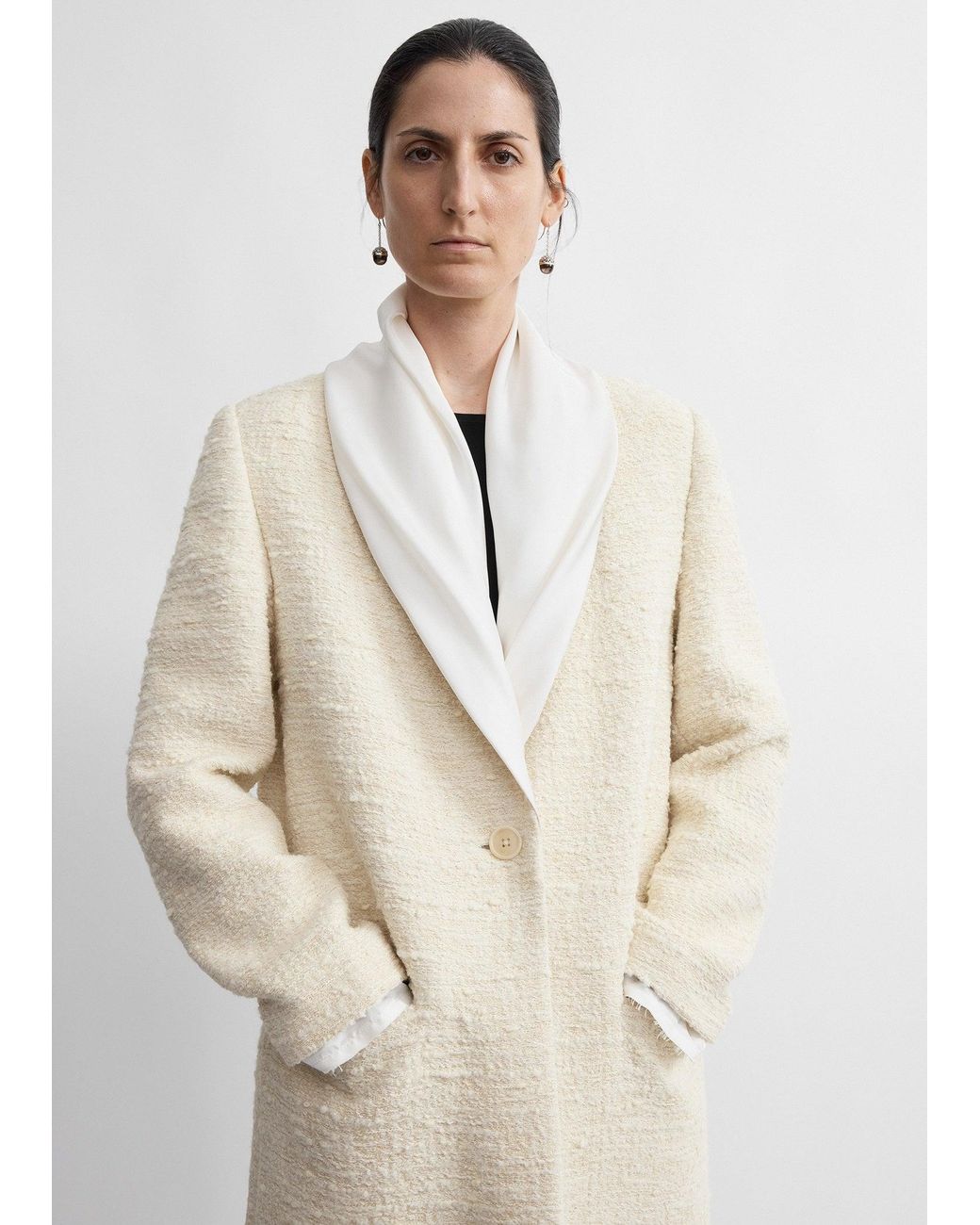 Totême  Natural Satin Lapel Tweed Coat